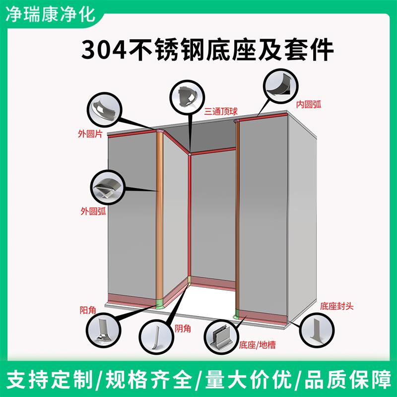 洁净车间净化板底座不锈钢矮墙地槽单双边工厂配套矮墙抬高止水槽