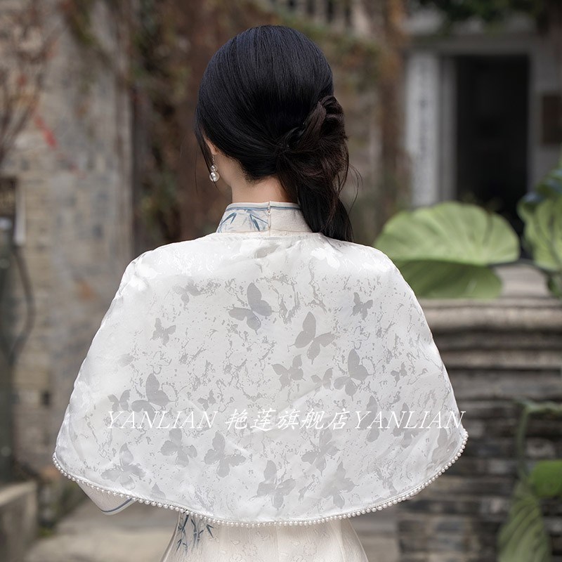 艳莲新款旗袍披肩外搭女夏季薄款蕾丝披肩罩衫开衫外套披风外搭