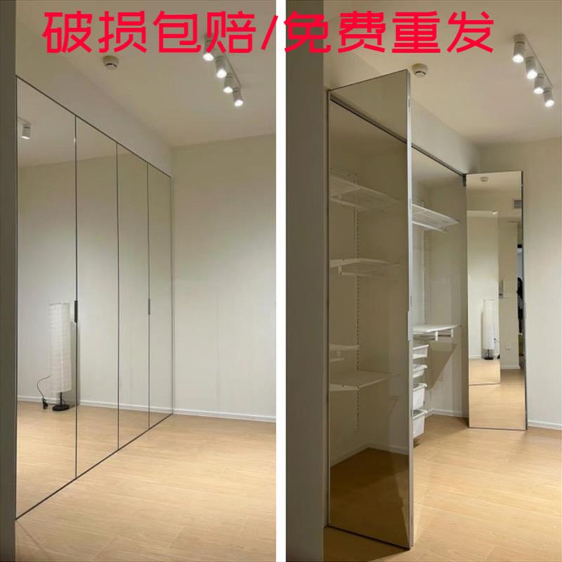 无下轨吊轨可折叠镜柜门滑轮推拉轨道两折衣柜门隐框镜面折叠门