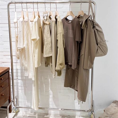服装店展示架女装店不锈钢货架衣服架子落地式移动挂衣杆银色带轮