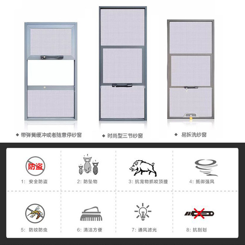 中山金刚网纱窗防盗防蚊纱网三节推拉式铝合金平开隐形纱窗纱门图片