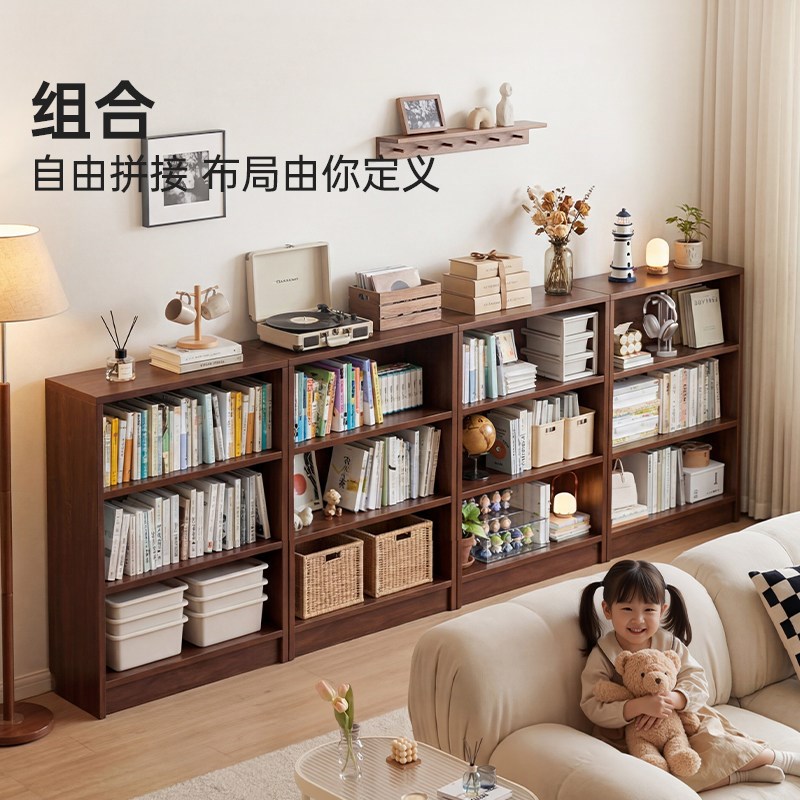 儿童书柜实木书架一体靠墙落地置物架书房阅读区布置储物柜绘本架