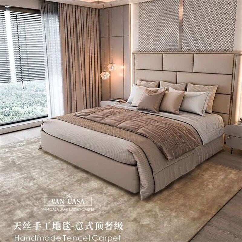 轻奢现代奥地利进口天丝纯色渐变手工地毯别墅客厅房间大户型定制