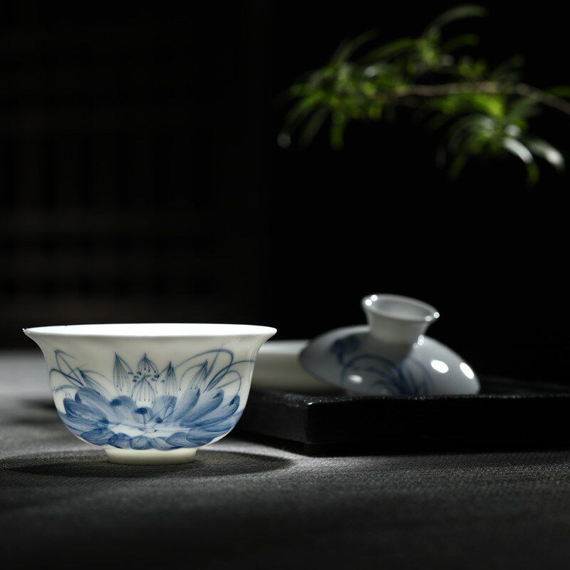 景德镇手绘青花瓷功夫茶具套装中式骨瓷陶瓷盖碗茶杯整套茶具礼盒
