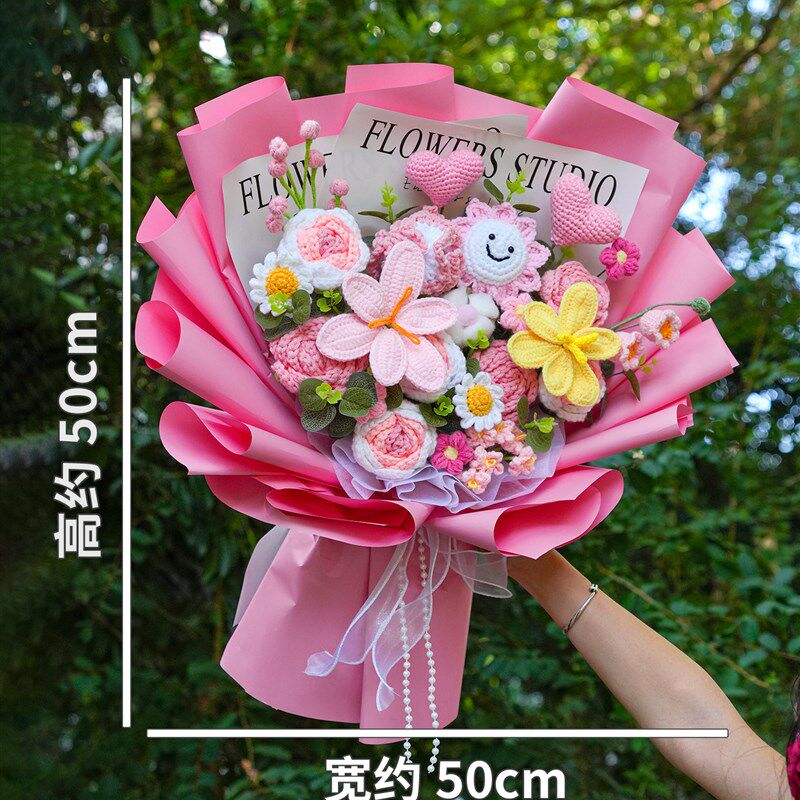 生日礼物创意手工钩织向日葵毛线花束针织玫瑰手捧花成品送女朋友