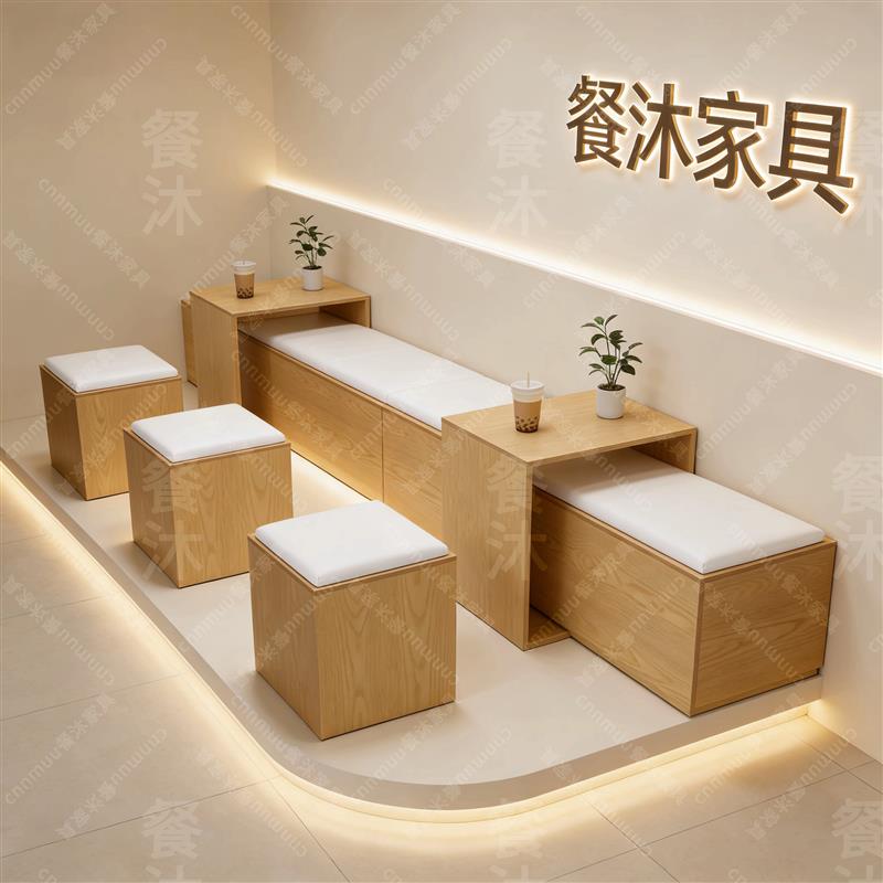 甜品奶茶店桌椅组合咖啡厅轻食糖水店靠墙卡座餐厅休息区储物沙发