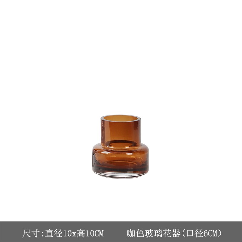 轻奢  现代玻璃花瓶仿真花咖色小花器洽谈桌茶几家居摆件桌花装饰