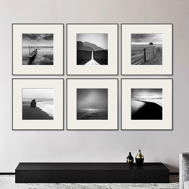 黑白风景照片摄影装饰画现代简约客厅复古组合挂画小众展厅墙壁画