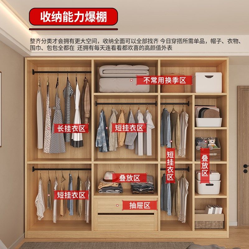 实木衣柜家用卧室可定制平开门挂衣橱包安装现代简约主卧大衣柜子