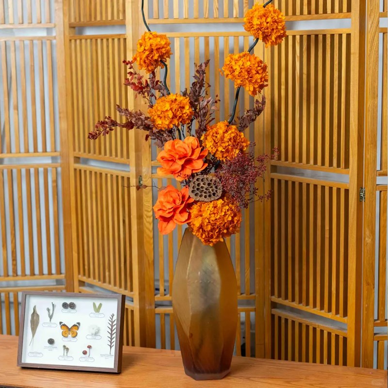 进口永生花花束绣球莲蓬真花干花高级感落地玄关电视斗柜装饰摆件