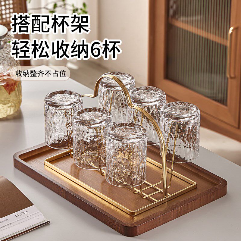 高颜值冰川玻璃水杯套装耐高温泡茶杯家用待客喝水杯子果汁冷饮杯