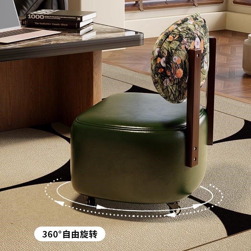 可移动实木溜溜椅旋转矮凳带轮换鞋凳高级感坐凳创意滑轮休闲椅子