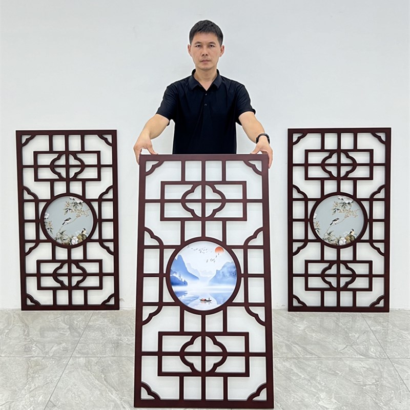 中式吊顶花格客厅装饰板玄关镂空雕花板PVC通花板隔断屏风背景墙