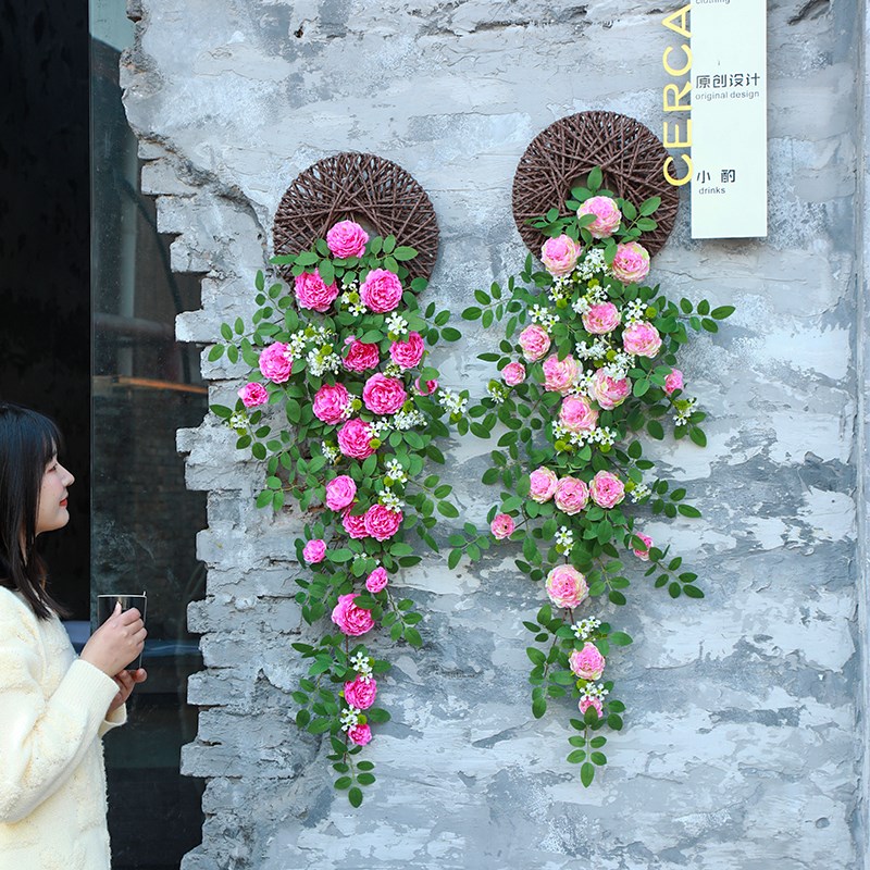 仿真吊花装饰塑料植物挂墙假花客厅墙壁墙上吊兰吊篮藤蔓壁挂花藤