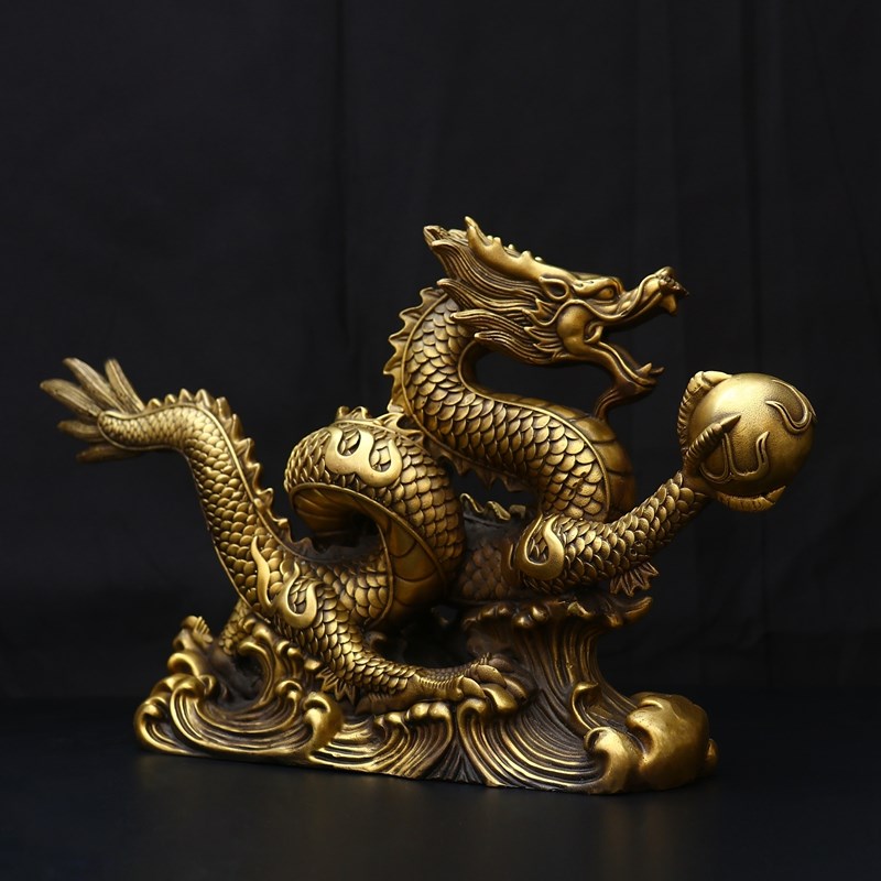 包邮铜龙摆件招财青龙工艺品办公室桌面龙腾四海摆件五爪金龙大号