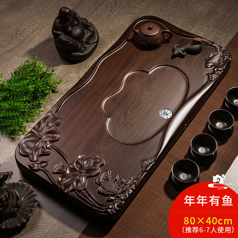 黑檀木茶盘整块实木办公室家用茶台新款功夫大号排水盘茶具茶海