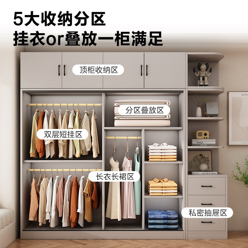 简约现代衣柜卧室家用简易推拉门小户型柜子储物收纳柜加厚大衣橱
