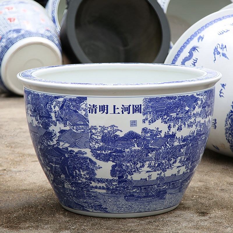 大型陶瓷养鱼缸落地庭院荷花缸碗莲花盆睡莲缸大型吸水石造景公司