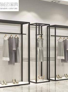 服装店展示架黑色落地式高柜 男女装店货架陈列架正挂衣服架柜子