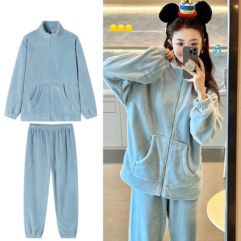 珊瑚绒睡衣女冬家居服女士2023新款秋冬季情侣装套装加绒加厚男士