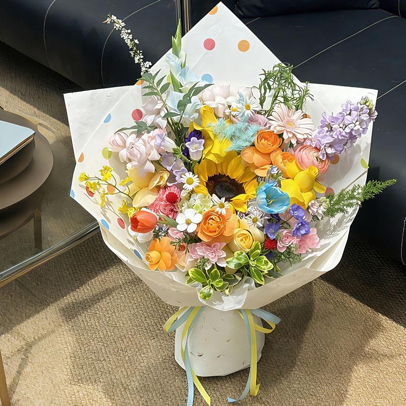 多巴胺仿真花束向日葵非洲菊混搭花艺礼物送闺蜜生日毕业季礼物