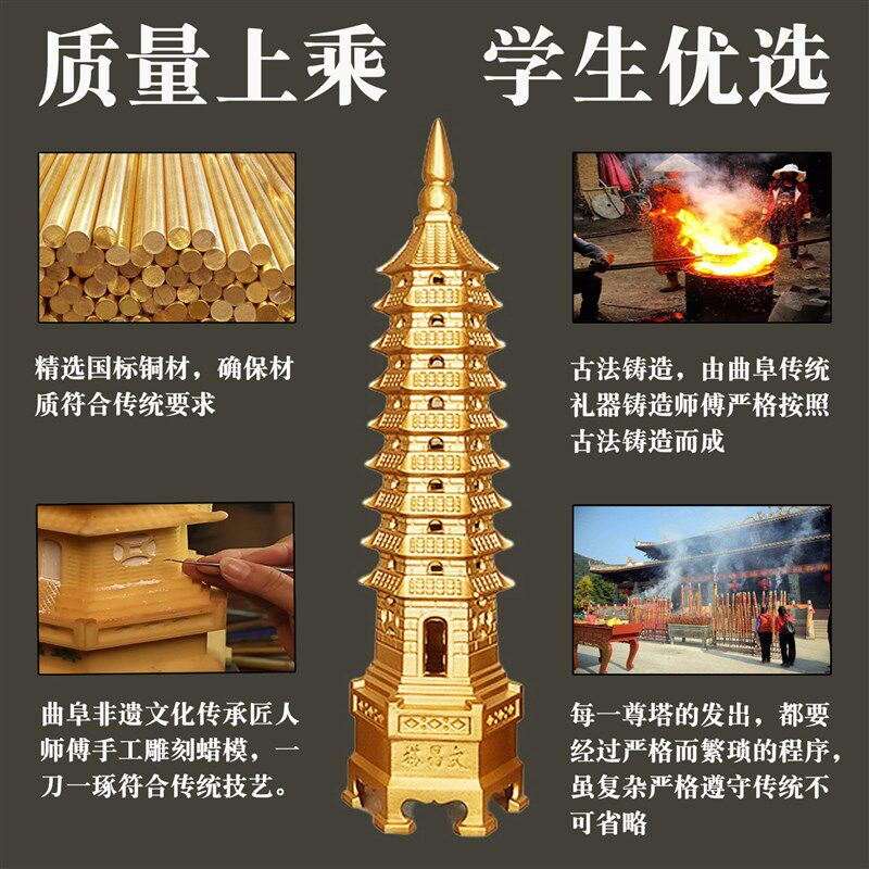 纯铜文昌塔13层9层九学生用的开过书桌摆件挂件光文昌位布局7七层