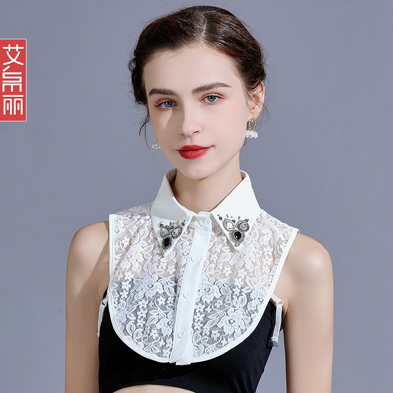 2021秋冬新款钉珠衬衣立领假领子女蕾丝装饰百搭衬衫领打底假衣领