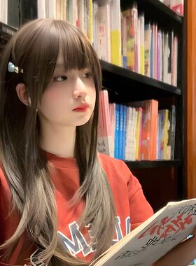 假发女全头套中长发日常黑长直lolita适合圆脸jk空气刘海仿全真发