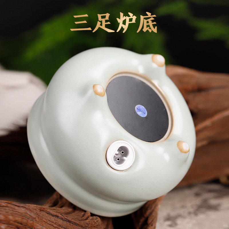 数显控汝窑三足乳丁炉亚光白汝窑青电子香薰炉定时电香炉礼盒装