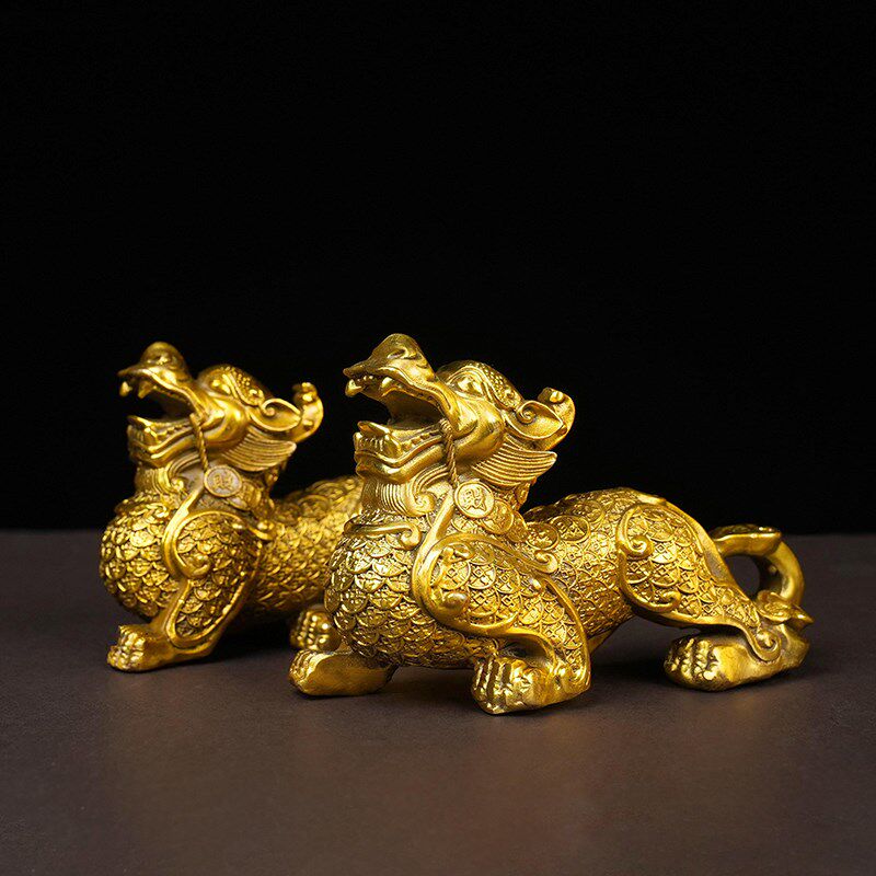 黄铜金钱貔貅召才摆件一对新店开业貔貅前台装饰品家居客厅工艺品
