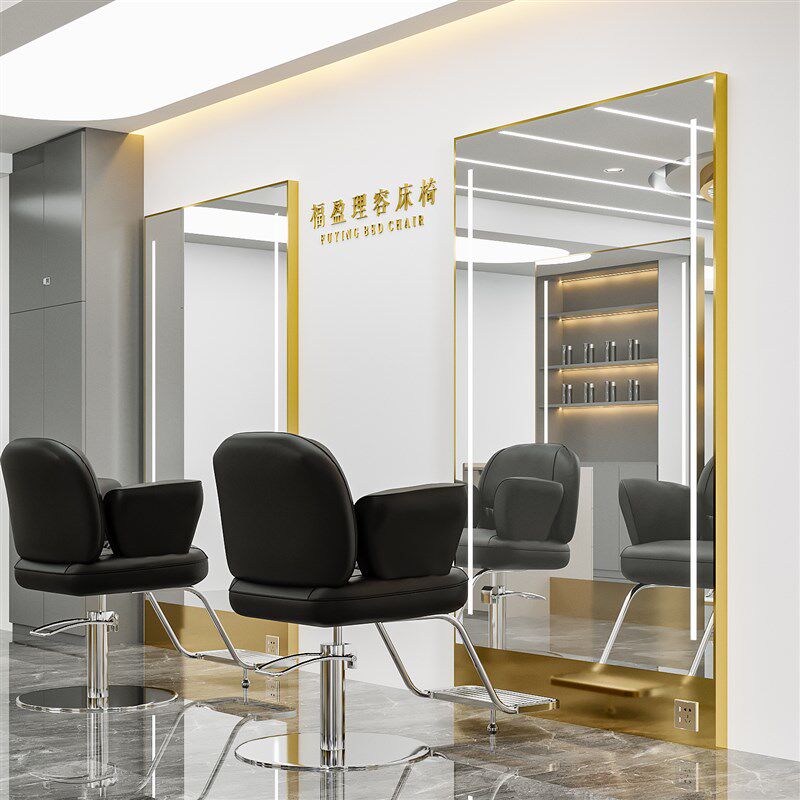新款网红潮店理发店镜台发廊专用带灯烫染区美发店美发镜子落地镜