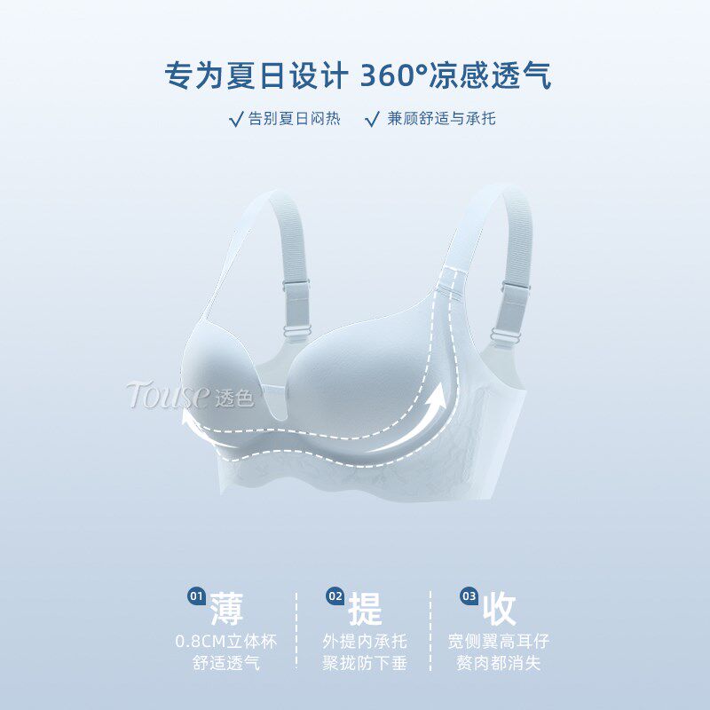 凉感内衣女士小胸聚拢塑形显大收副乳防下垂冰丝文胸夏季薄款透气