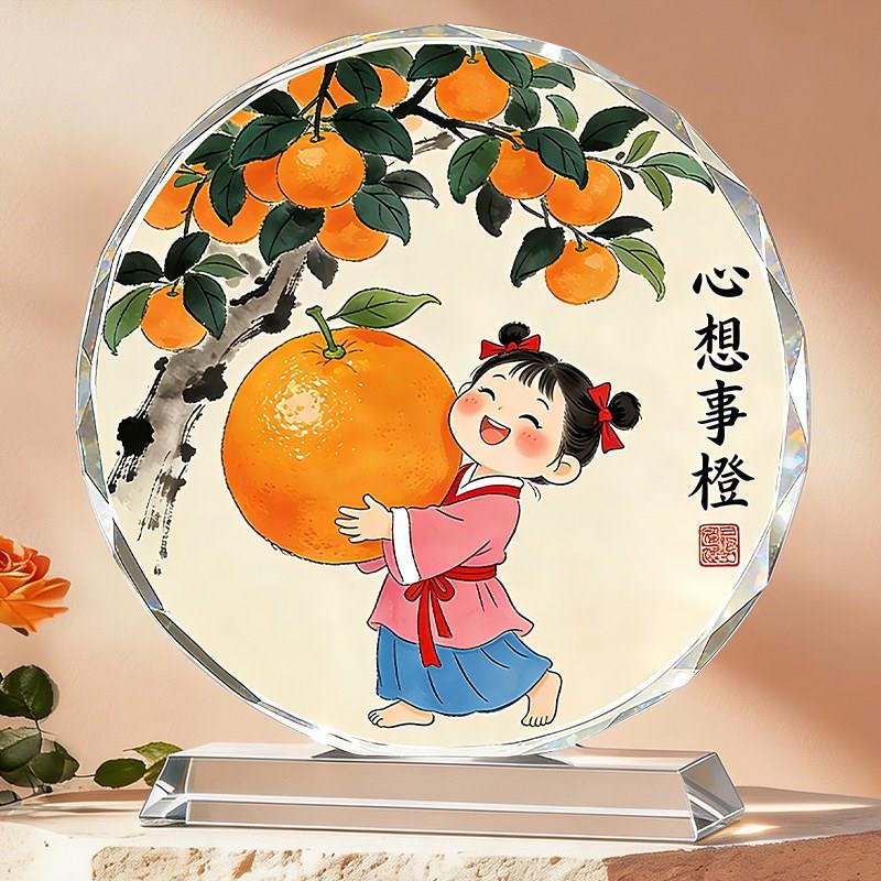 心想事成水晶摆件家居客厅玄关电视柜装饰品桌面摆台乔迁新居礼物