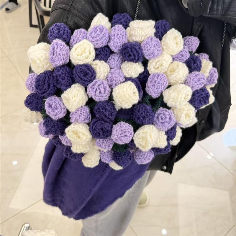 雾紫软糖 成品玫瑰花束毛毯子手工钩织生日礼物女生送闺蜜高级感