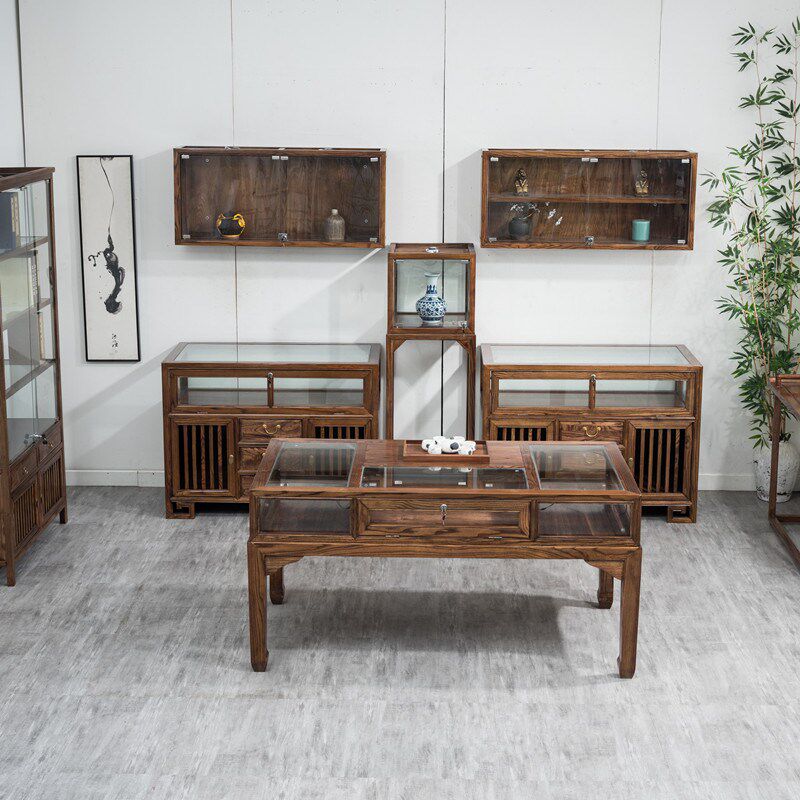 新中式实木珠宝展示柜玻璃展柜玉器首饰精品货架陈列柜中岛台壁柜