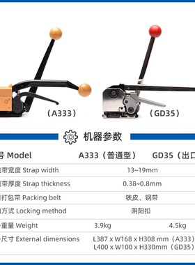 永创旗下手动免扣钢带打包机捆扎带收紧一体钢带A333/GD35正品16-