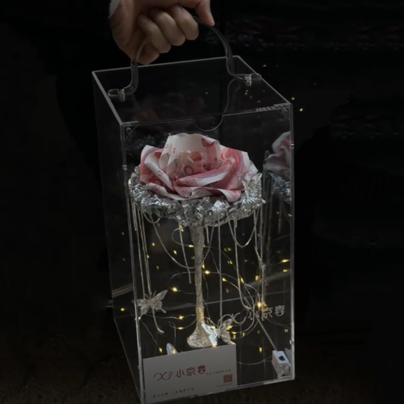 亚克力花盒手提盒圣诞节情人教师节鲜花插花盒花艺材料花包装花盒
