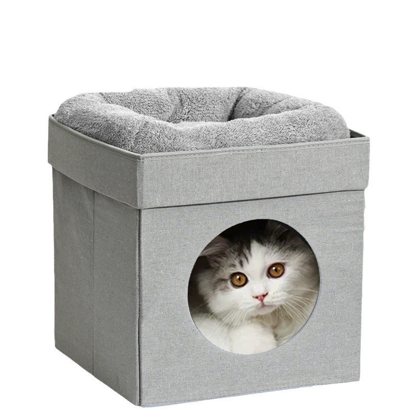 多猫家庭猫窝凳子两用半封闭式双层猫窝折叠收纳箱子宠物保暖猫屋