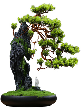 仿真迎客松盆景摆件新中式假山绿植盆栽小罗汉松柏树客厅装饰植物