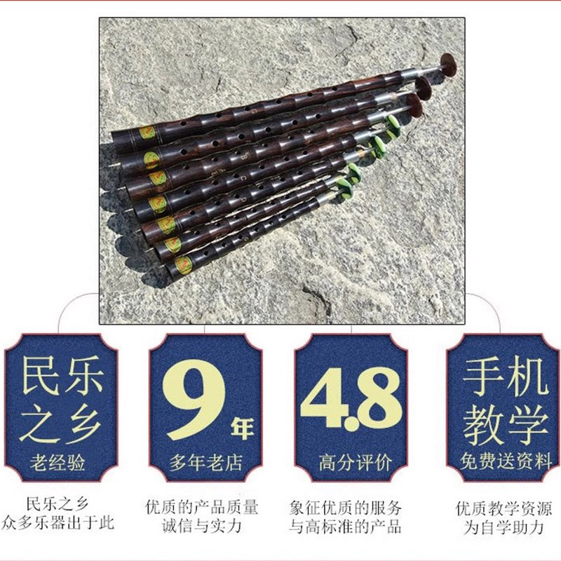 唢呐乐器专业六孔杆子C调舞台演出级黑檀乌木降B调唢呐配件初学