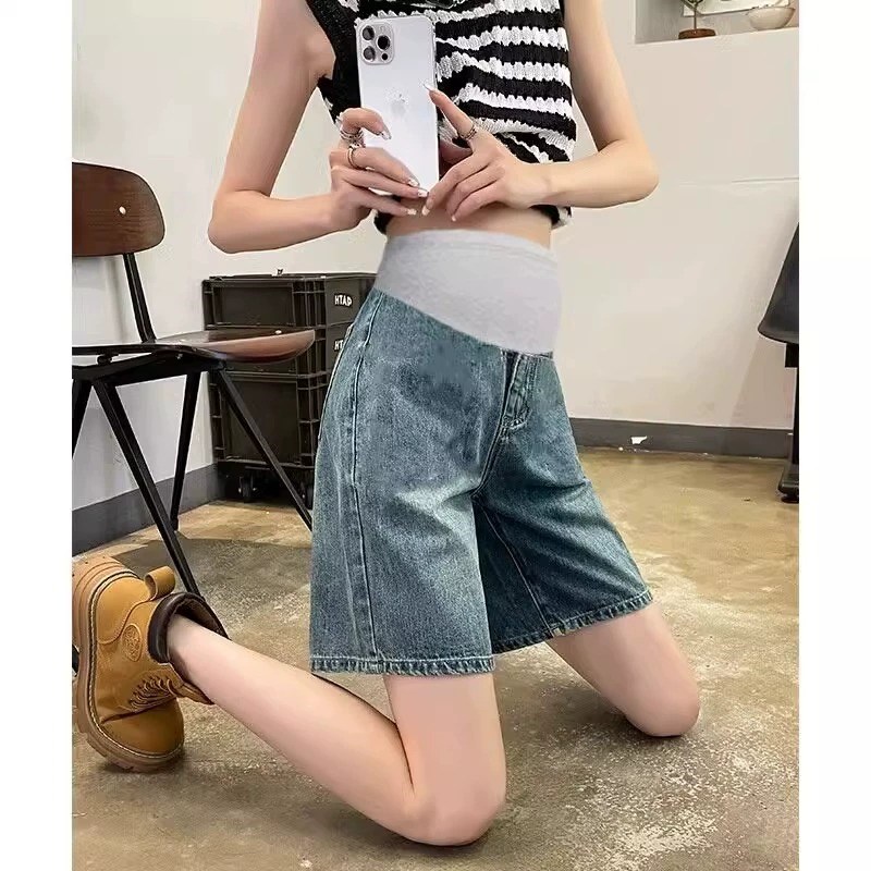孕妇短裤夏季外穿薄款牛仔阔腿裤孕早期夏款大码五分打底裤子夏装