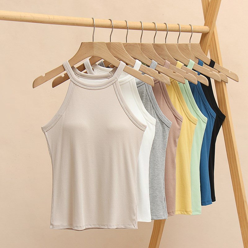 吊带女夏季带胸垫美背内衣个性挂脖背心瑜伽服上衣免文胸打底衫