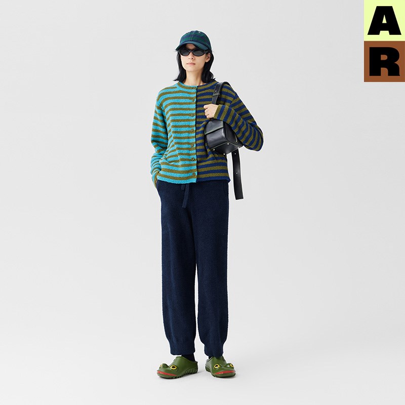 AR撞色条纹半边绒开衫家居服套装可外穿保暖睡衣2024秋冬新款