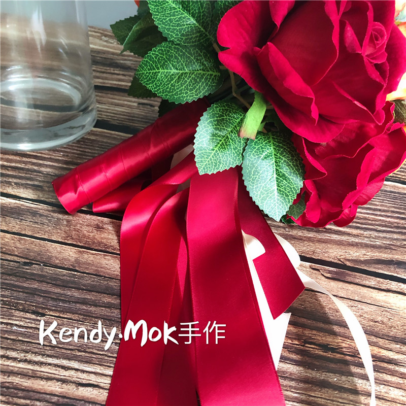 复古新娘捧花中式红色玫瑰手捧花婚礼仿真花手捧花