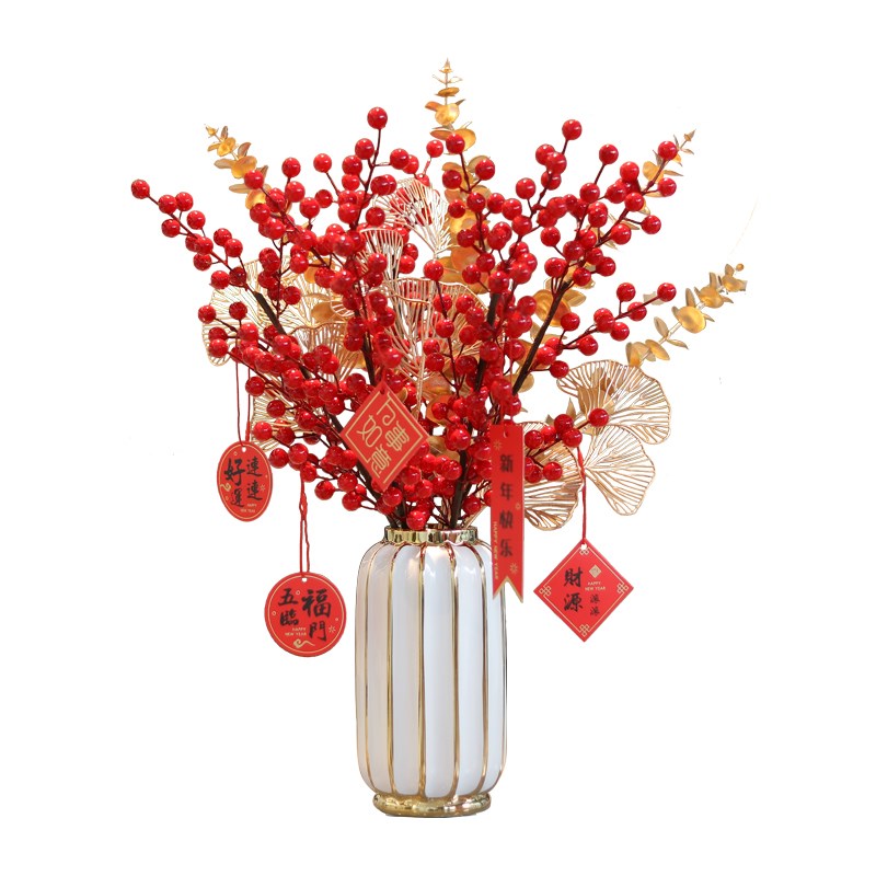 发财果红果仿真花假花桌面花客厅餐桌花摆花插花家居装饰品花套装