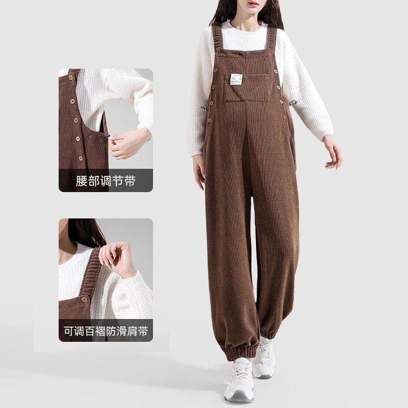法碧卡孕妇背带裤秋冬加绒灯芯绒吊带连体裤宽松小个子孕妇装秋款