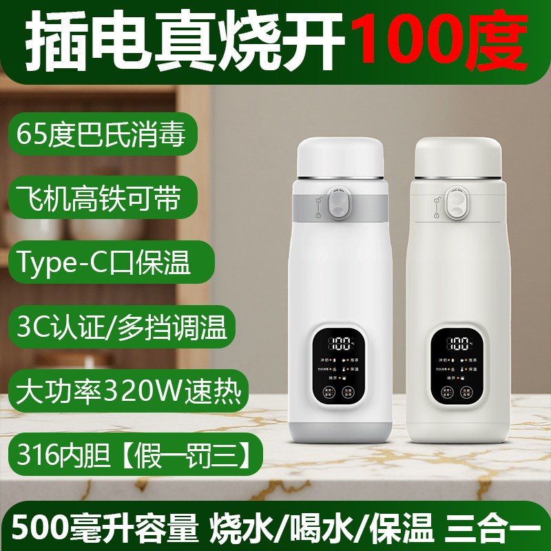 316不锈钢烧水杯烧水壶电热水杯加热保温小型便携式办公室车载款