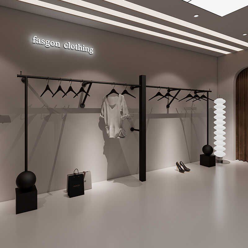服装店展示架铁艺黑色上墙架子网红衣服专用挂衣架女装店陈列货架