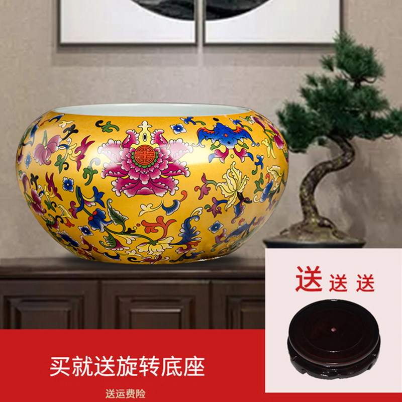 景德镇陶瓷珐琅彩聚宝盆摆件家居客厅中式高端粉彩鱼缸生财旺财