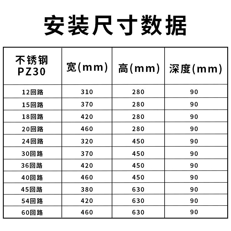 不锈钢pz30家用空气开关箱明装暗装12回路配电箱布线箱强电箱室内